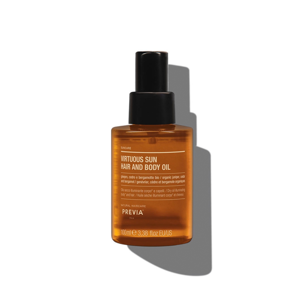 Previa Previa "Virtuous Sun Hair and Body Oil" spindintis sausas kūno ir plaukų aliejus. Kūno aliejai