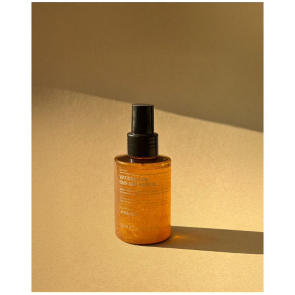 Previa Previa "Virtuous Sun Hair and Body Oil" spindintis sausas kūno ir plaukų aliejus. Kūno aliejai