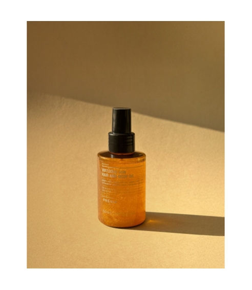 Previa "Virtuous Sun Hair and Body Oil" spindintis sausas kūno ir plaukų aliejus. Kūno aliejai