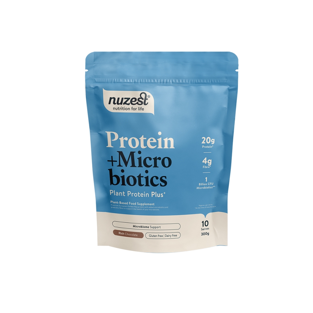 Nuzest Protein Plus baltymai su probiotikais šokolado skonio. Baltymų kokteiliai