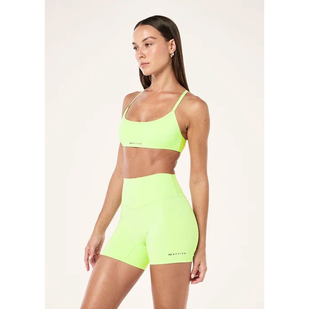 P.E Nation "Reveal Sports Bra" neoninės žalios spalvos sportinė liemenėlė. Sportinės liemenėlės