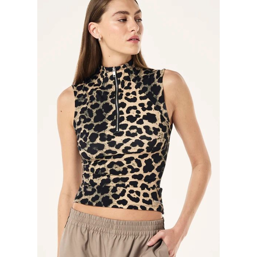 P.E Nation "Routine Quarter Zip Tank" leopardo rašto marškinėliai su užtrauktuku. Marškinėliai