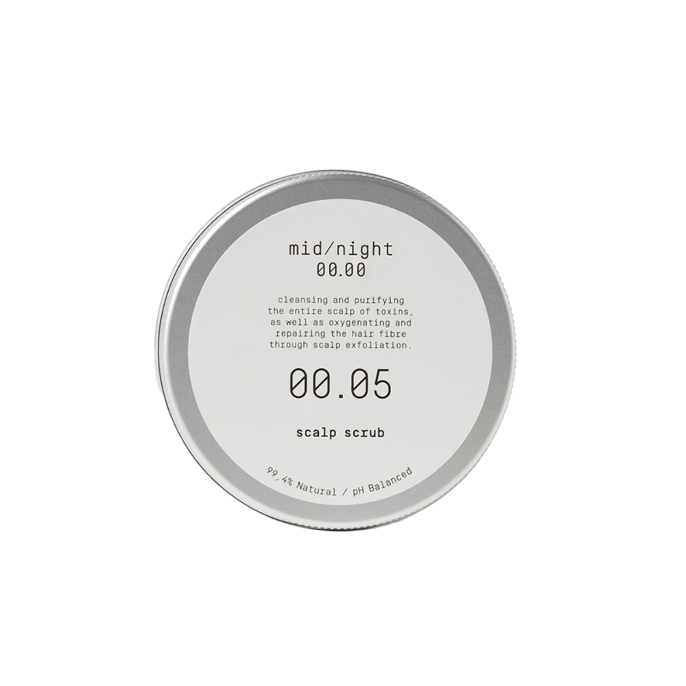 Midnight 00.00 Scalp Scrub 00.05 galvos odą valantis šveitiklis. Galvos odos šveitikliai