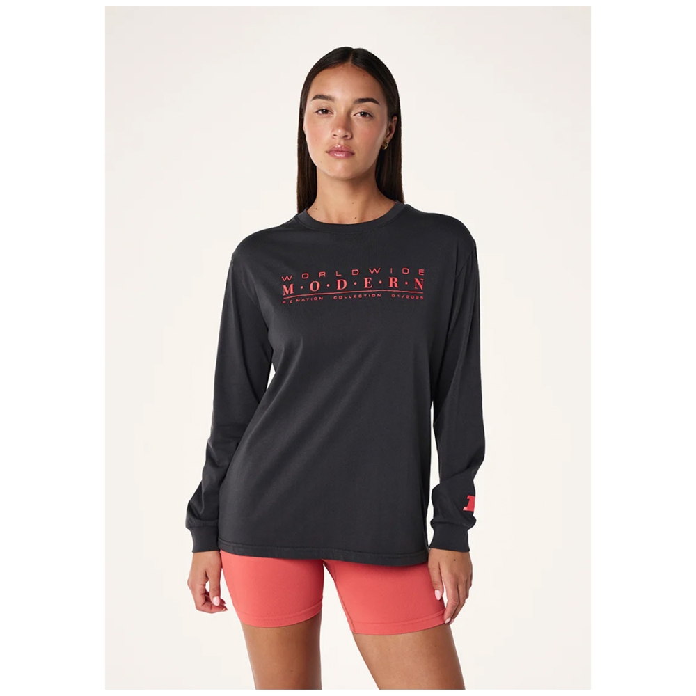 P.E Nation STREAMLINE LONG SLEEVE TOP IN WASHED BLACK. Long sleeve