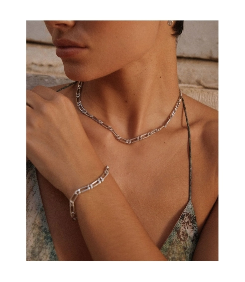 THE TWO-TONE PAVE LINK sidabro spalvos apyrankė. Apyrankės