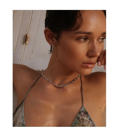 The Two-Tone Pave Link Necklace Silver. Chains