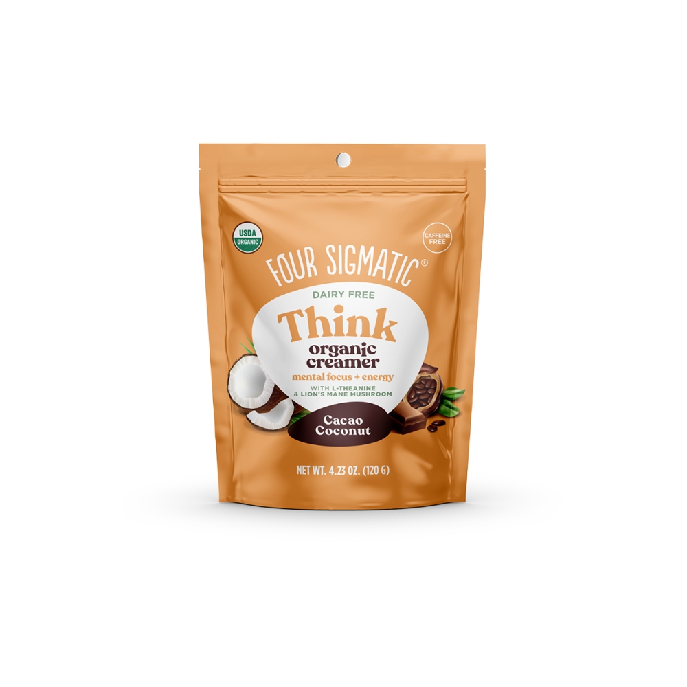 Four Sigmatic “Think Organic Creamer - Cacao Coconut” mišinys su liūto karčiais kavai ir arbatai. Grybų gėrimai