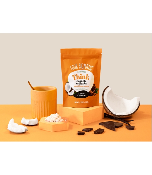 “Think Organic Creamer - Cacao Coconut” mišinys su liūto karčiais kavai ir arbatai. Grybų gėrimai