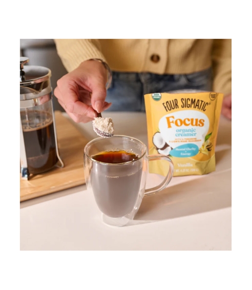 “Think Organic Creamer - Vanilla Coconut” mišinys su liūto karčiais kavai ir arbatai. Grybų gėrimai
