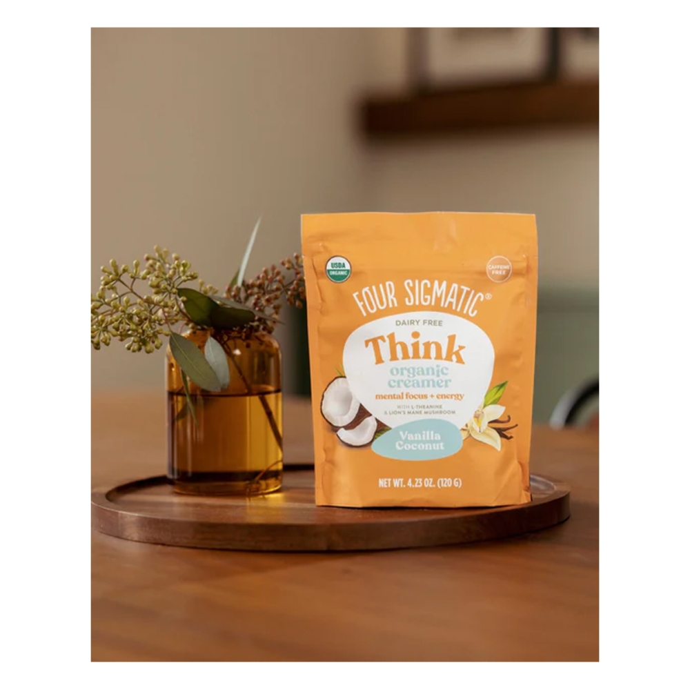 Four Sigmatic “Think Organic Creamer - Vanilla Coconut” mišinys su liūto karčiais kavai ir arbatai. Grybų gėrimai
