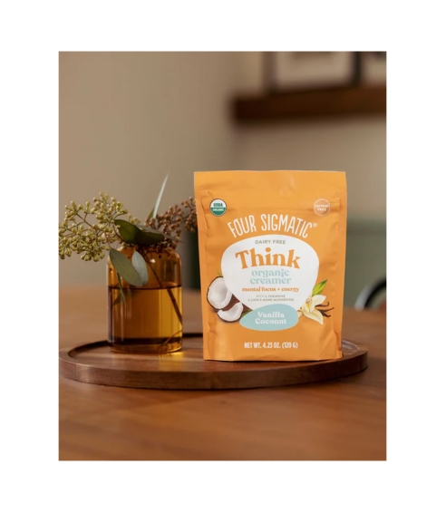 “Think Organic Creamer - Vanilla Coconut” mišinys su liūto karčiais kavai ir arbatai. Grybų gėrimai