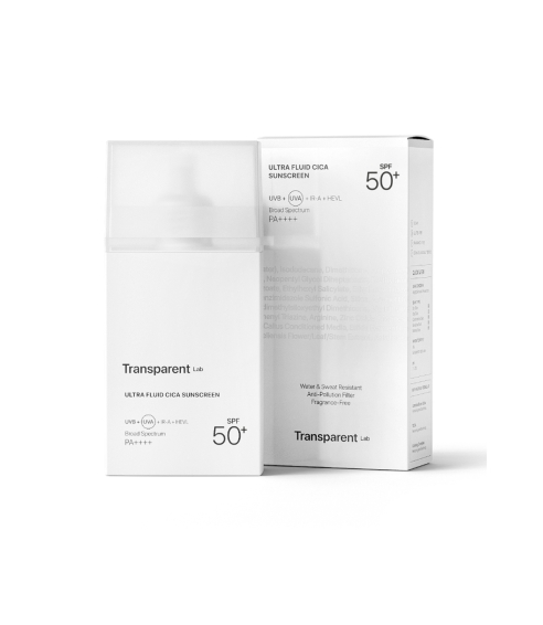 “Ultra-fluid Cica Sunscreen” apsauga veidui su mineraliniais ir cheminiais filtrais SPF50 . Veido kremai nuo saulės