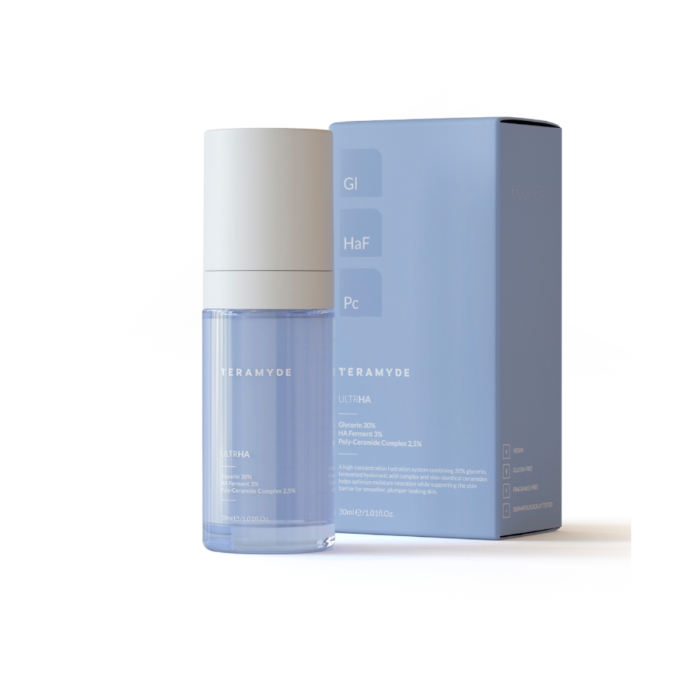 THERAMID / TERAMYDE Serumai veidui "UltrHA" intensyviai drėkinantis serumas su 30% glicerino THERAMID / TERAMYDE "UltrHA" intensyviai drėkinantis serumas su 30% glicerino. Serumai veidui