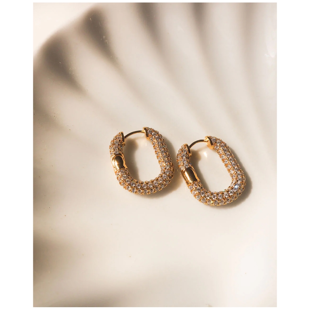 XL Pave Chain Link Hoops Gold. Earrings