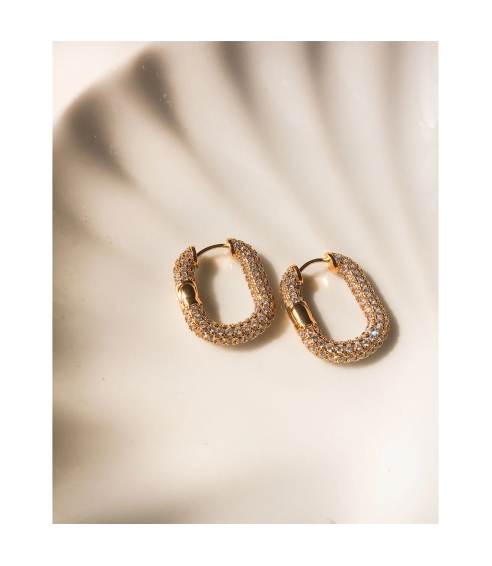 XL Pave Chain Link Hoops Gold. Earrings