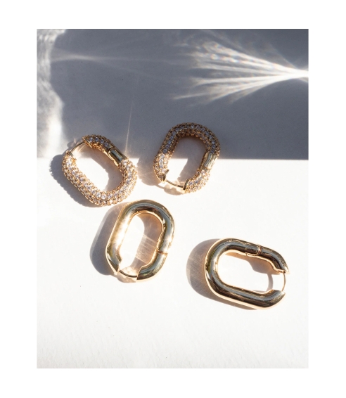 XL Pave Chain Link Hoops Gold. Earrings