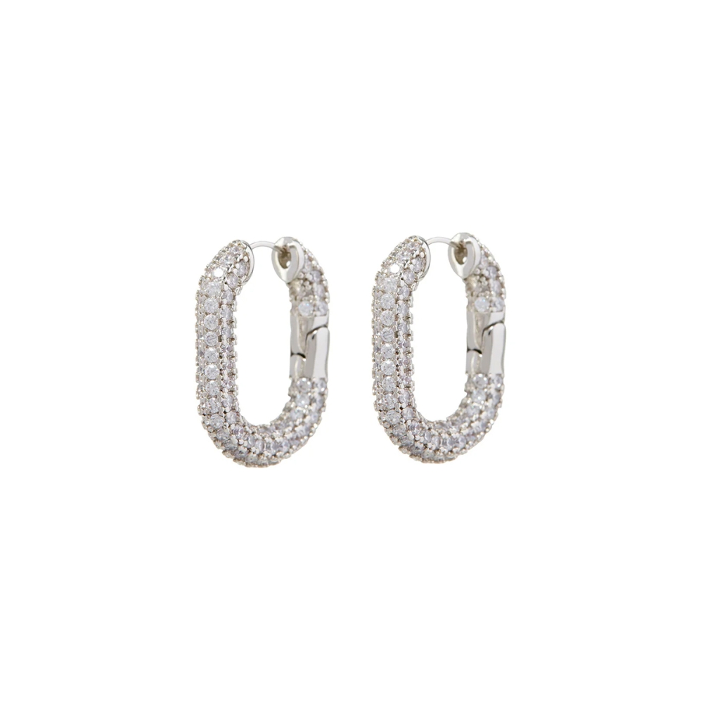 XL Pave Chain Link Hoops Silver. Earrings