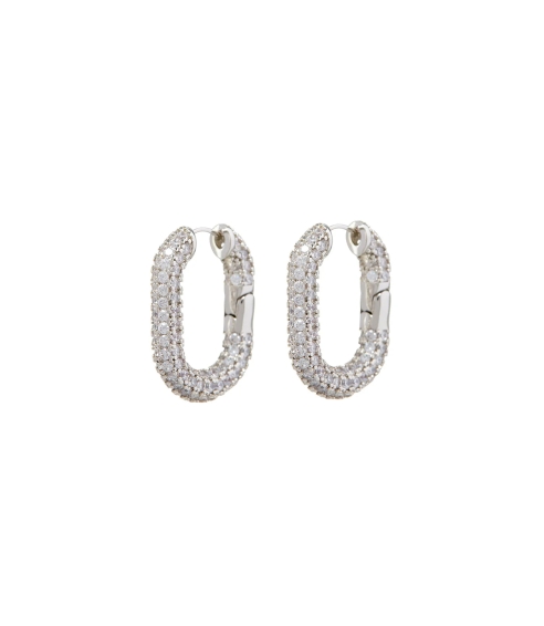 XL Pave Chain Link Hoops Silver. Earrings