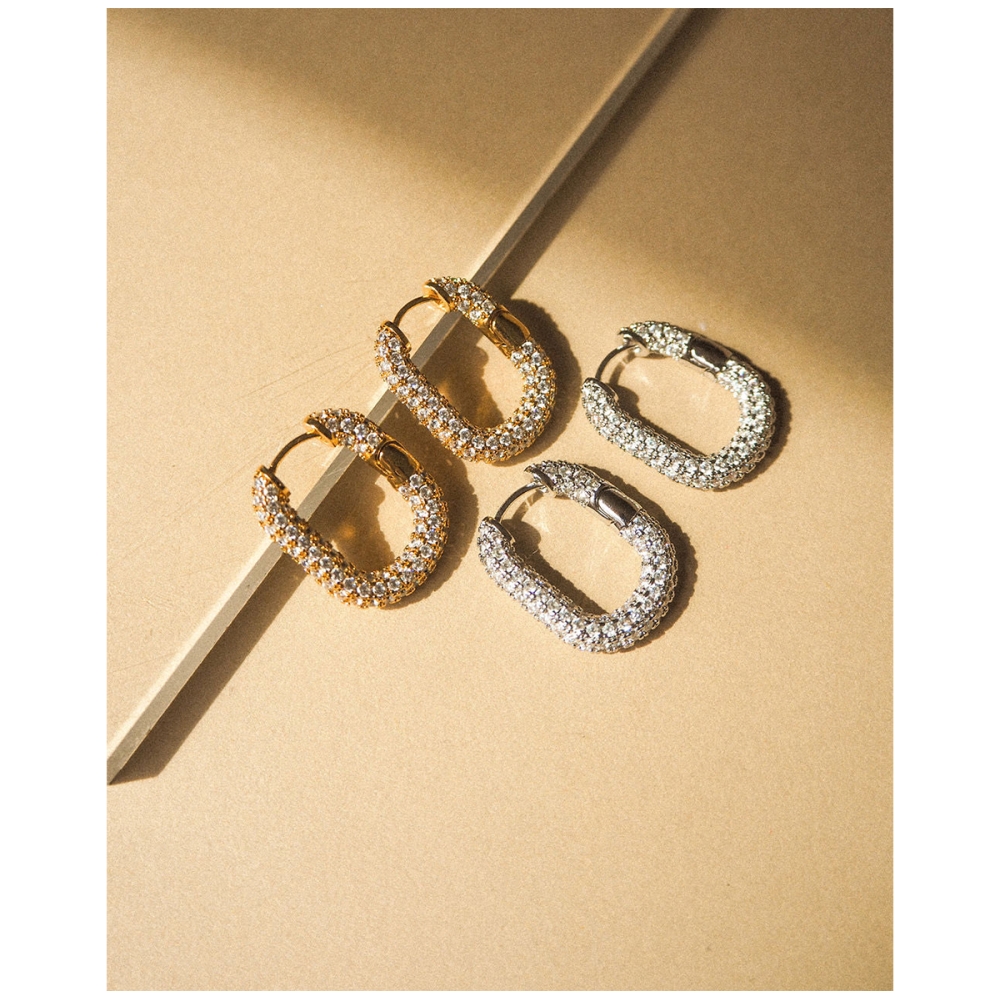 XL Pave Chain Link Hoops Silver. Earrings