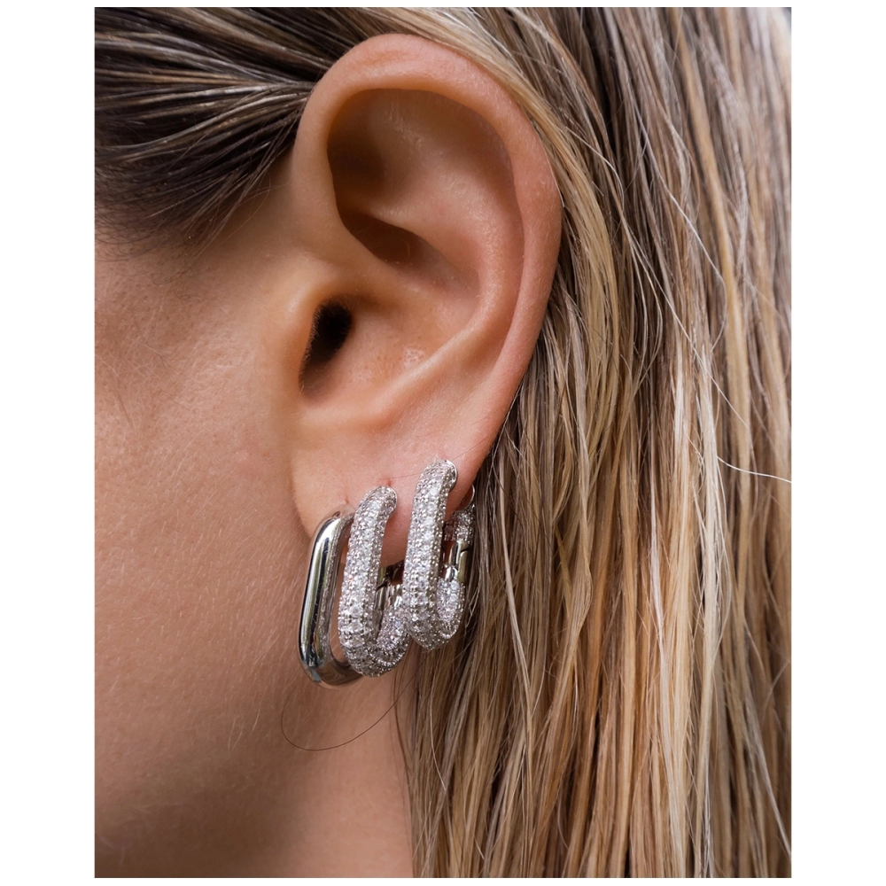 Luv Aj XL PAVE CHAIN LINK Hoops tipo sidabro spalvos auskarai. Auskarai